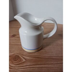 Pfaltzgraff Ocean Breeze Creamer Small Pitcher Blue Yellow Bands Vintage‎